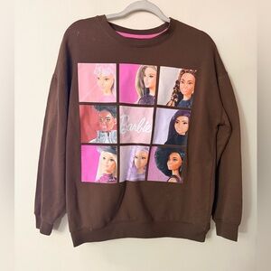 Barbie Pink Logo Brown Sweatshirt, Faces of Barbie, size M, Mattel Barbie